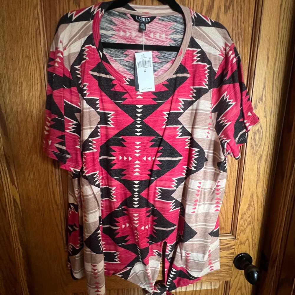 Plus Size Ralph Lauren Red and Black Aztec Print Tee